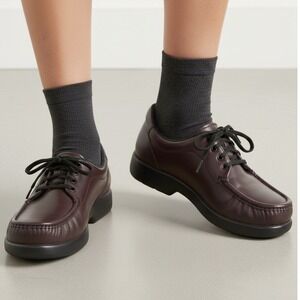 SAS Free Time Womens 8 S Burgundy Leather Moc Toe Comfort Walking Shoes USA Made